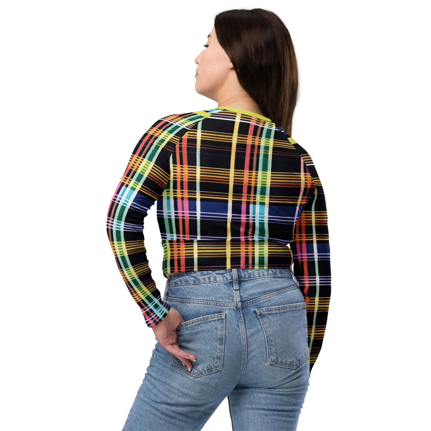 Inspired By DREAMZzz Preppy Plaid Recycled long-sleeve crop top