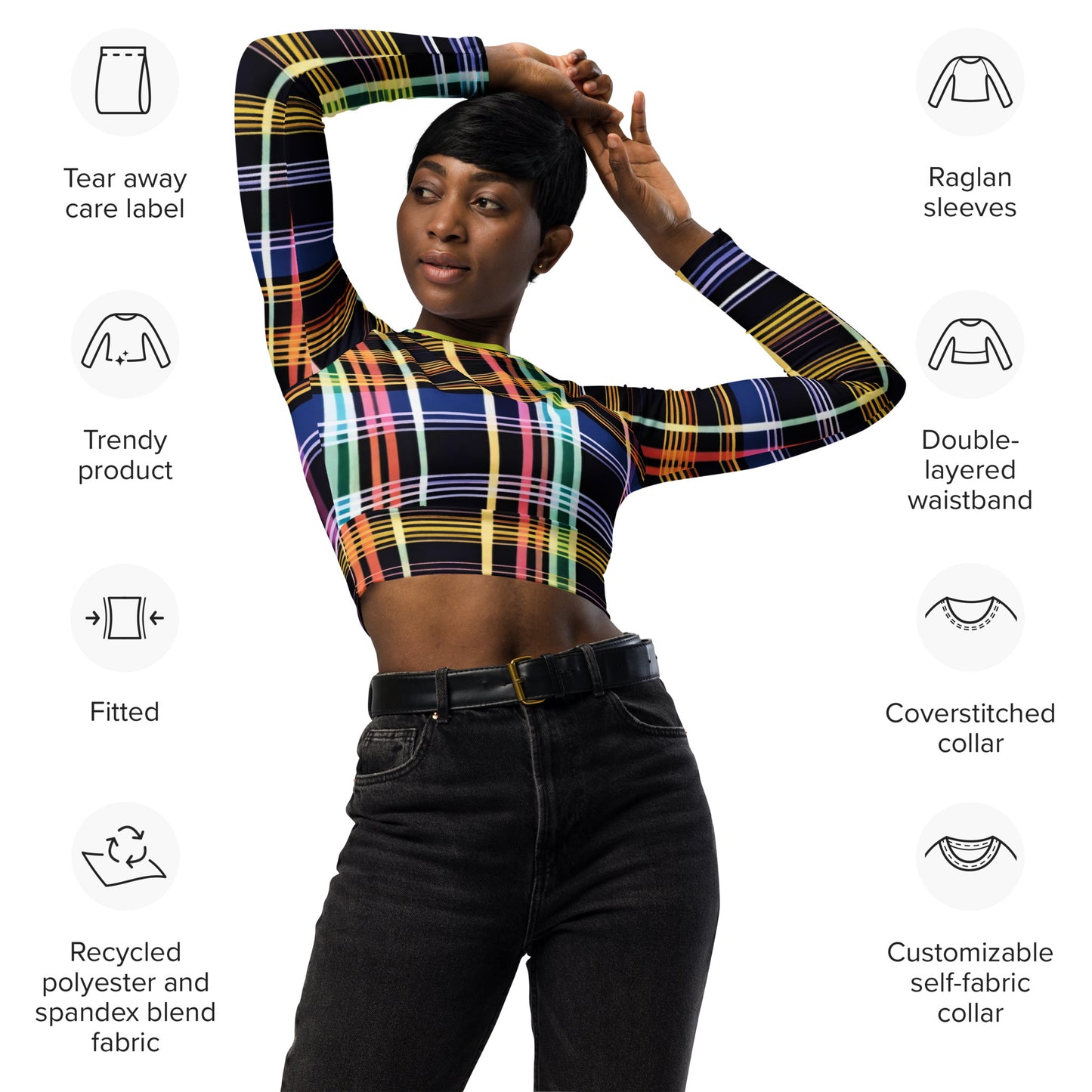 Inspired By DREAMZzz Preppy Plaid Recycled long-sleeve crop top