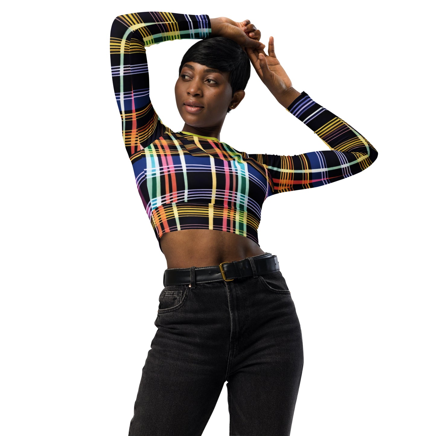 Inspired By DREAMZzz Preppy Plaid Recycled long-sleeve crop top