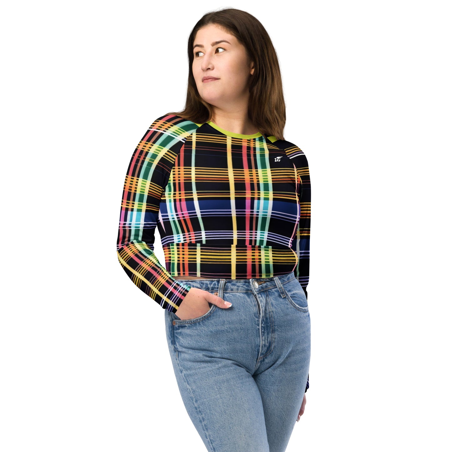 Inspired By DREAMZzz Preppy Plaid Recycled long-sleeve crop top