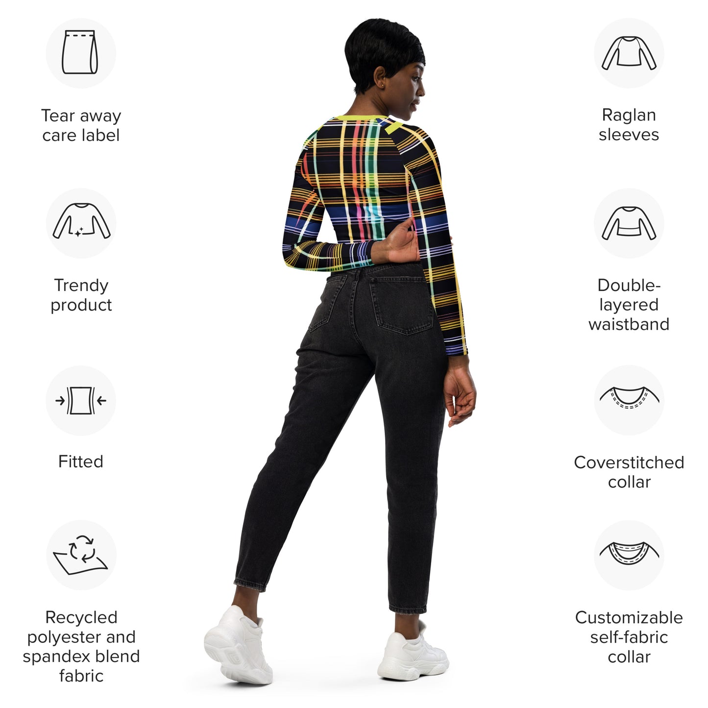 Inspired By DREAMZzz Preppy Plaid Recycled long-sleeve crop top